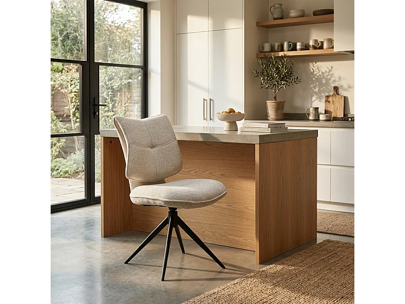 Lot 2 chaises rotatives tissu chiné beige avec dossier replié – IMOGEN