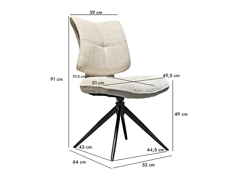 Lot 2 chaises rotatives tissu chiné beige avec dossier replié – IMOGEN