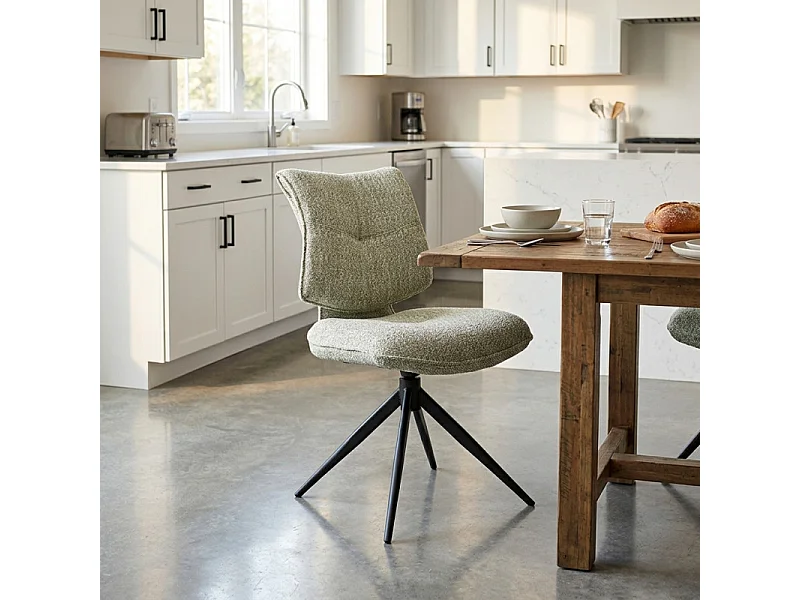 Lot 2 chaises rotatives tissu chiné vert avec dossier replié – IMOGEN