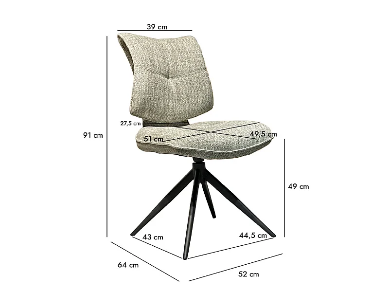 Lot 2 chaises rotatives tissu chiné vert avec dossier replié – IMOGEN