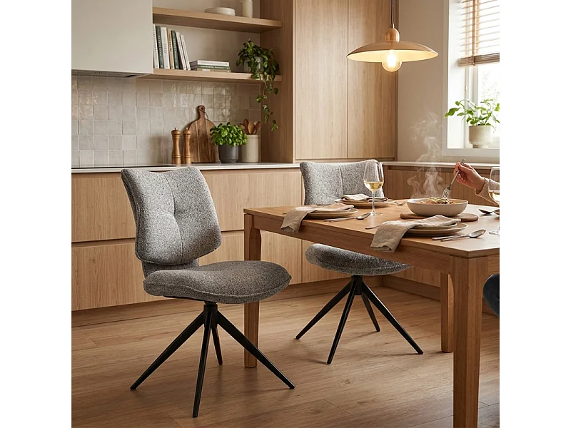 Lot 2 chaises rotatives tissu chiné gris avec dossier replié – IMOGEN
