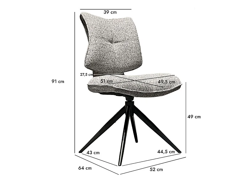 Lot 2 chaises rotatives tissu chiné gris avec dossier replié – IMOGEN