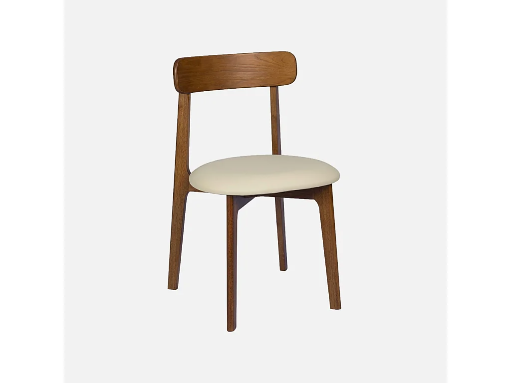 Lot de 2 chaises vintage bois d'hévéa noyer et simili cuir beige - Victoire