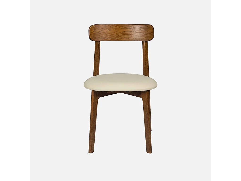 Lot de 2 chaises vintage bois d'hévéa noyer et simili cuir beige - Victoire