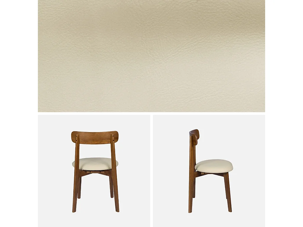 Lot de 2 chaises vintage bois d'hévéa noyer et simili cuir beige - Victoire