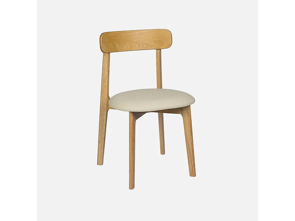 Silla vintage de madera de hevea y cuero sintético, set de 2 natural
