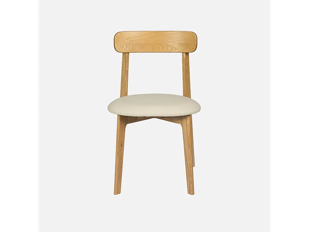 Silla vintage de madera de hevea y cuero sintético, set de 2 natural