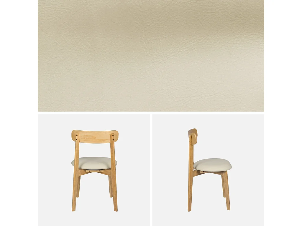 Silla vintage de madera de hevea y cuero sintético, set de 2 natural