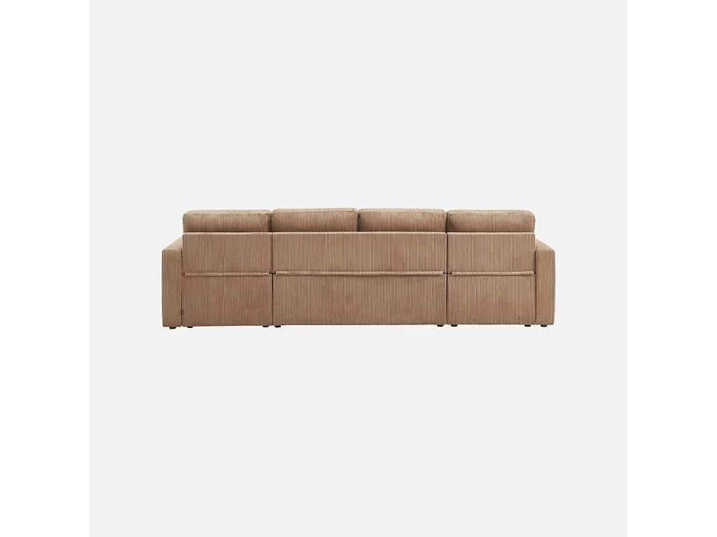 Sofá cama panorámico de pana con baúl, 4 plazas  beige oscuro
