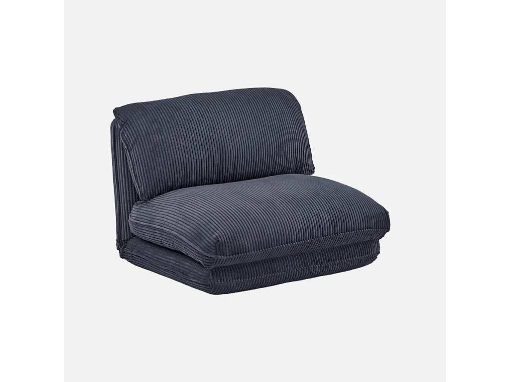 Chauffeuse matelas bleu foncé convertible velours côtelé grosse côte 1 place Cosy