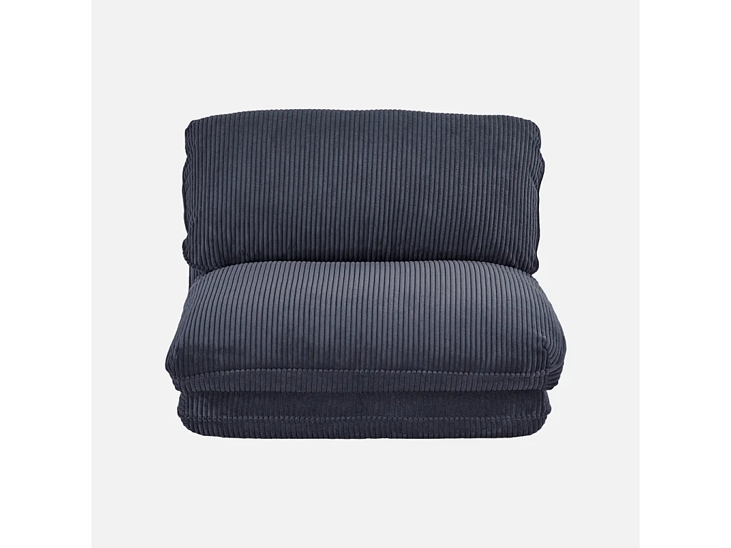 Chauffeuse matelas bleu foncé convertible velours côtelé grosse côte 1 place Cosy