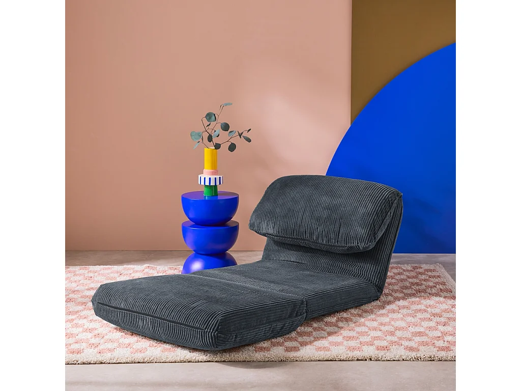 Chauffeuse matelas bleu foncé convertible velours côtelé grosse côte 1 place Cosy