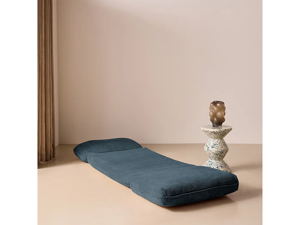Chauffeuse matelas bleu foncé convertible velours côtelé grosse côte 1 place Cosy