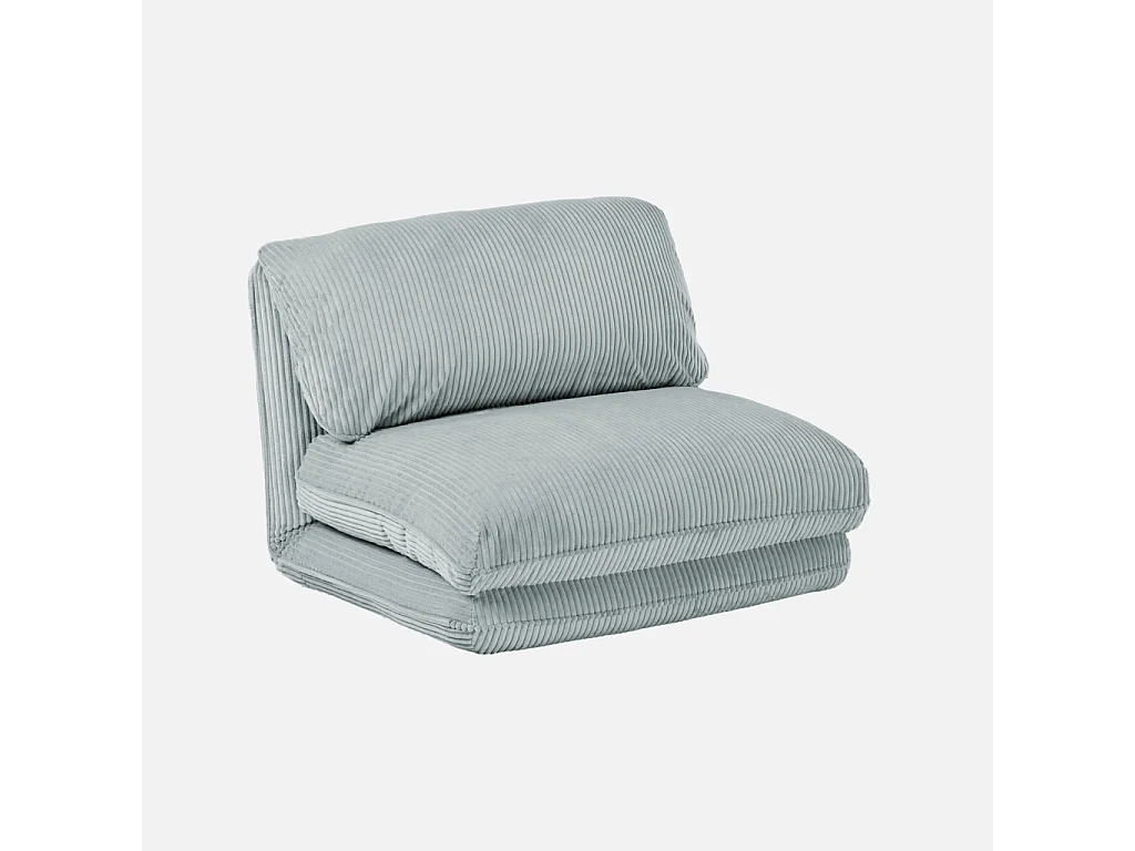 Chauffeuse matelas bleu clair convertible velours côtelé grosse côte 1 place Cosy