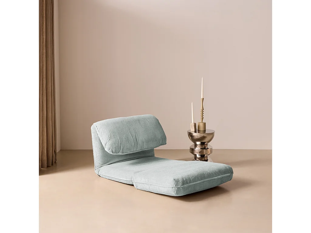 Chauffeuse matelas bleu clair convertible velours côtelé grosse côte 1 place Cosy