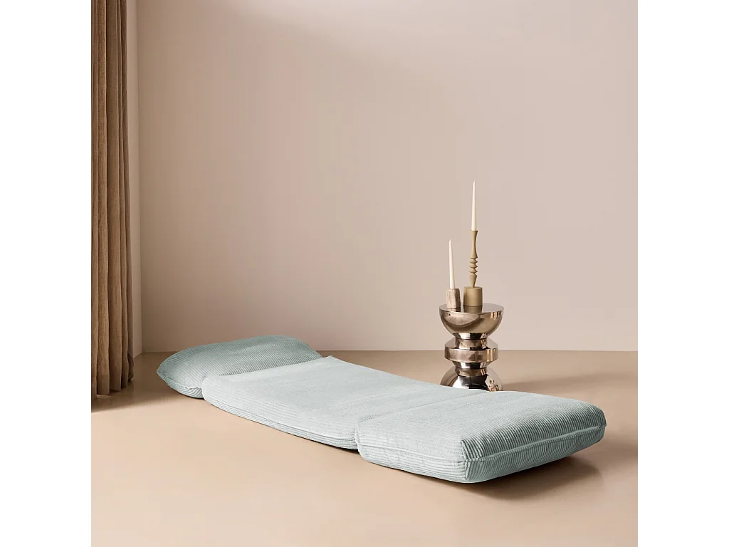 Chauffeuse matelas bleu clair convertible velours côtelé grosse côte 1 place Cosy