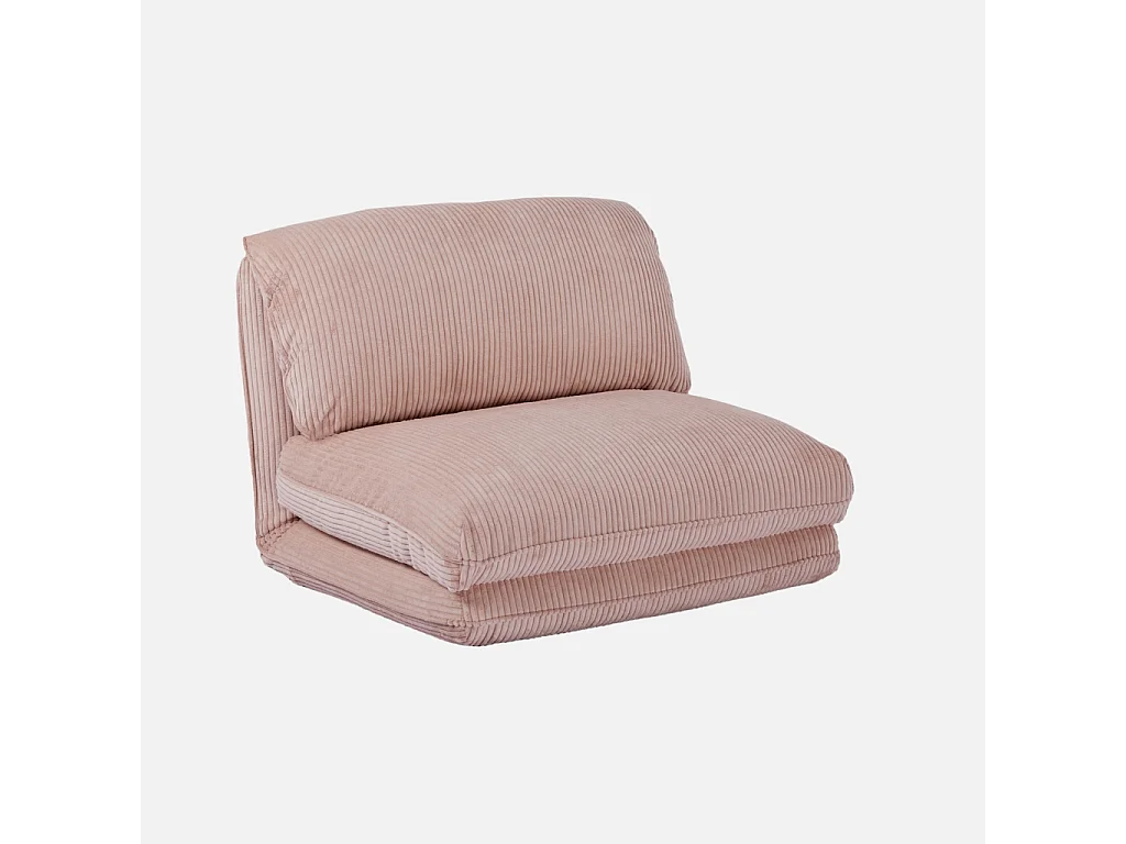 Chauffeuse matelas rose pâle convertible velours côtelé grosse côte 1 place Cosy