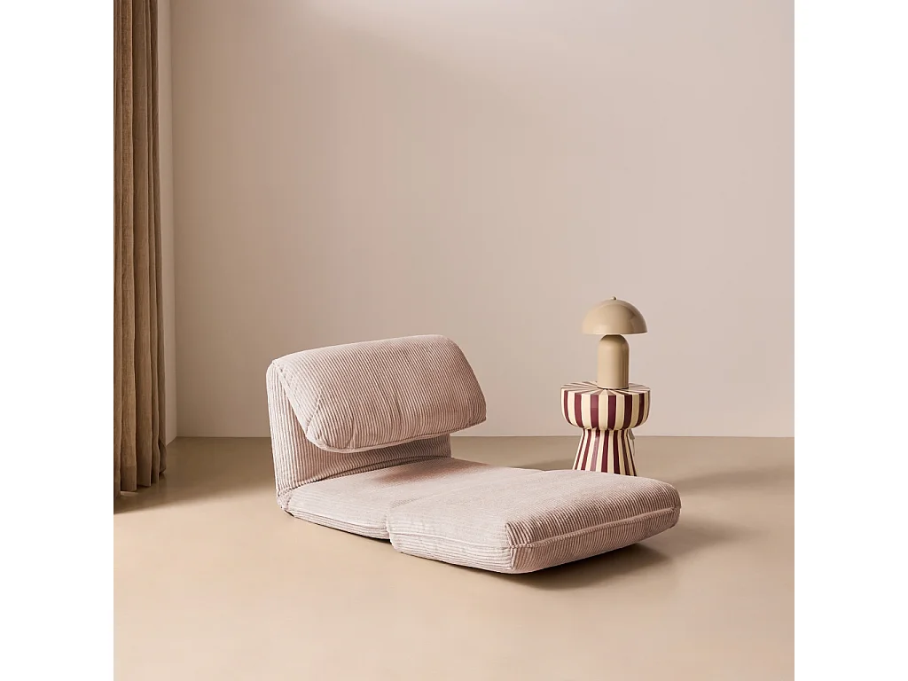 Chauffeuse matelas rose pâle convertible velours côtelé grosse côte 1 place Cosy