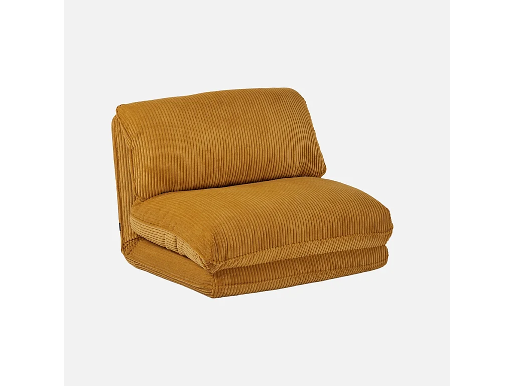 Chauffeuse matelas moutarde convertible velours côtelé grosse côte 1 place Cosy
