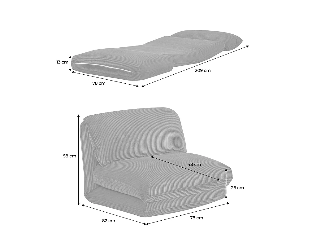 Chauffeuse matelas moutarde convertible velours côtelé grosse côte 1 place Cosy