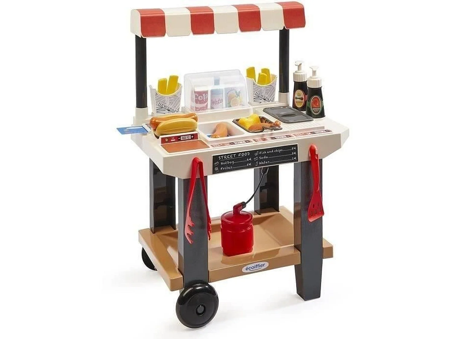 Ecoiffier 100% Chef Street Food speelset - Draagbare voedselkar met hotdog en friet