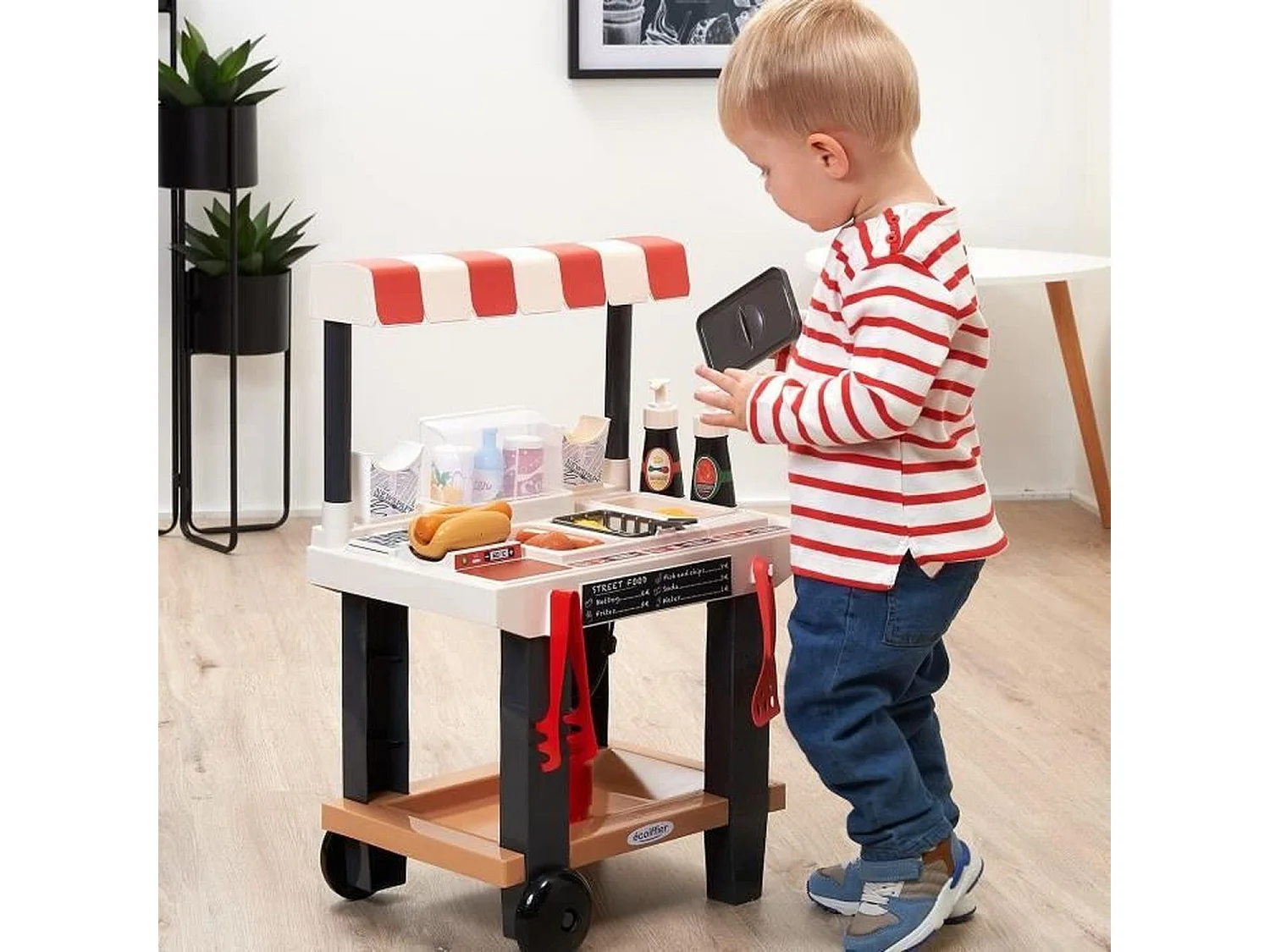 Ecoiffier 100% Chef Street Food speelset - Draagbare voedselkar met hotdog en friet