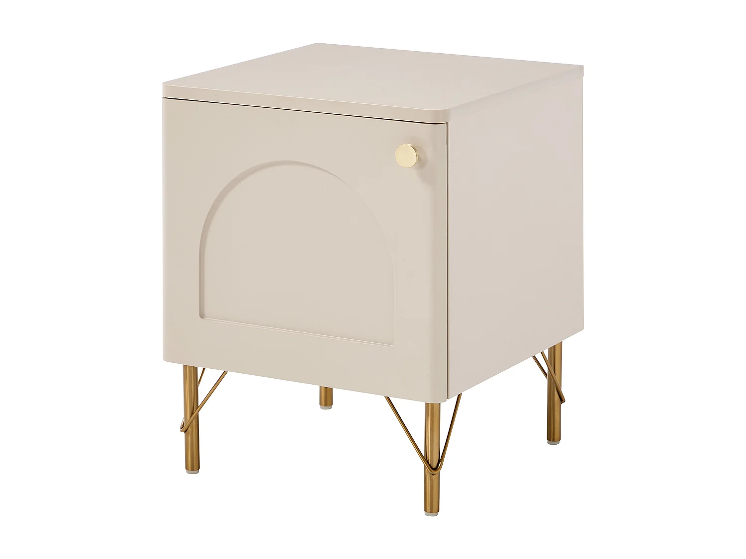 Lot de 2 tables de chevet avec 1 porte – Beige et doré - ALOBARA