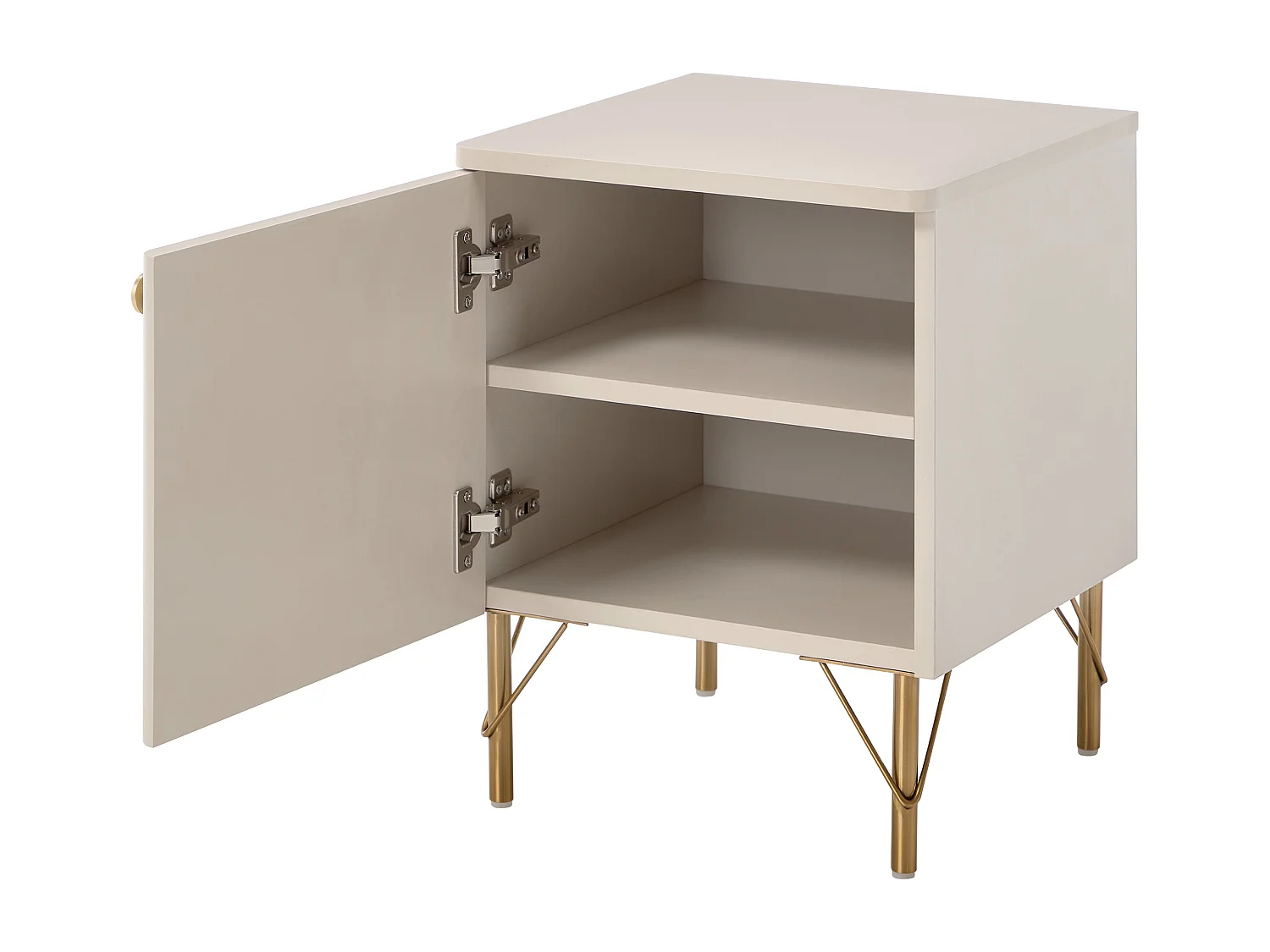 Lot de 2 tables de chevet avec 1 porte – Beige et doré - ALOBARA