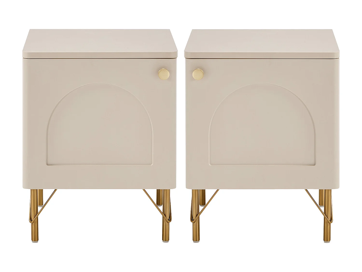 Lot de 2 tables de chevet avec 1 porte – Beige et doré - ALOBARA