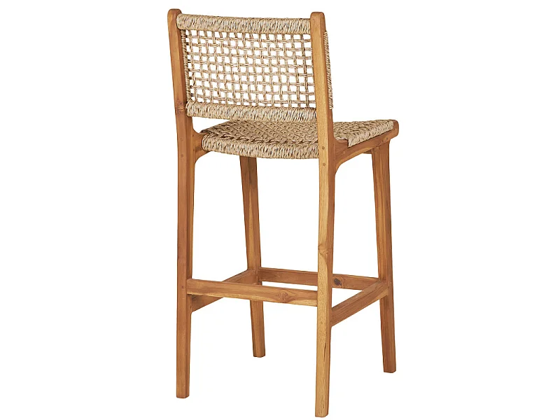 TIKY-Sgabello da bar in teak massello e rattan intrecciato