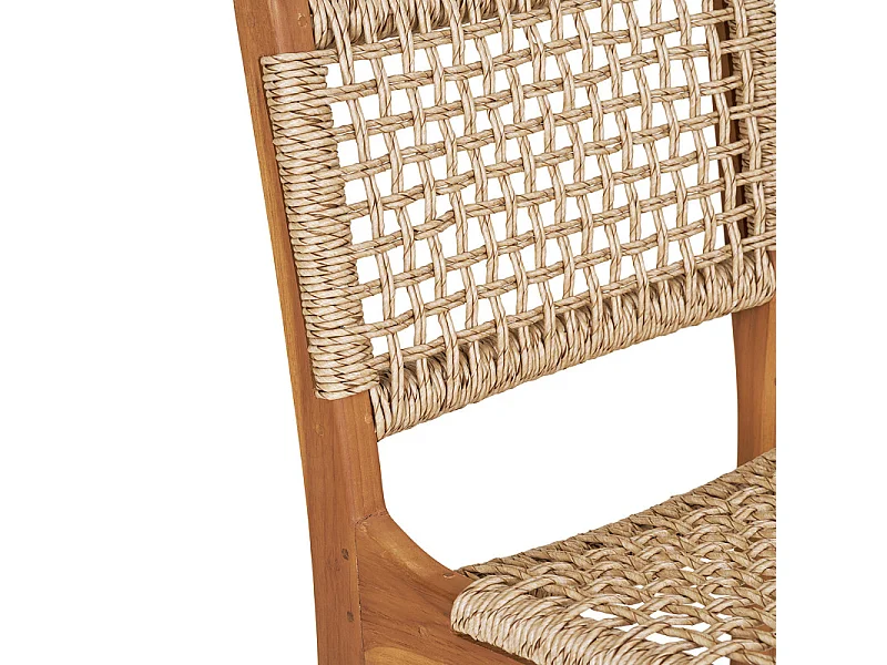 TIKY-Sgabello da bar in teak massello e rattan intrecciato