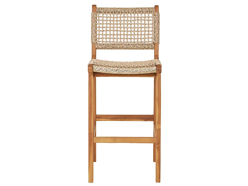 TIKY-Sgabello da bar in teak massello e rattan intrecciato