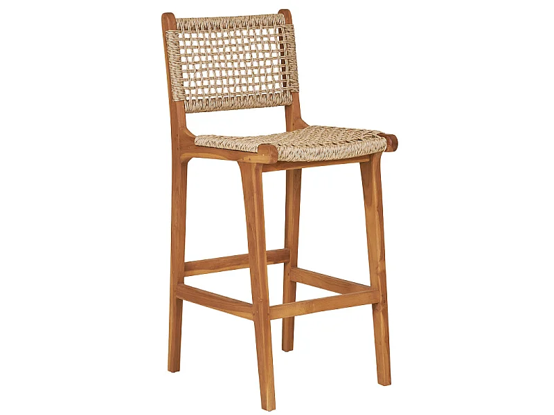 TIKY-Sgabello da bar in teak massello e rattan intrecciato