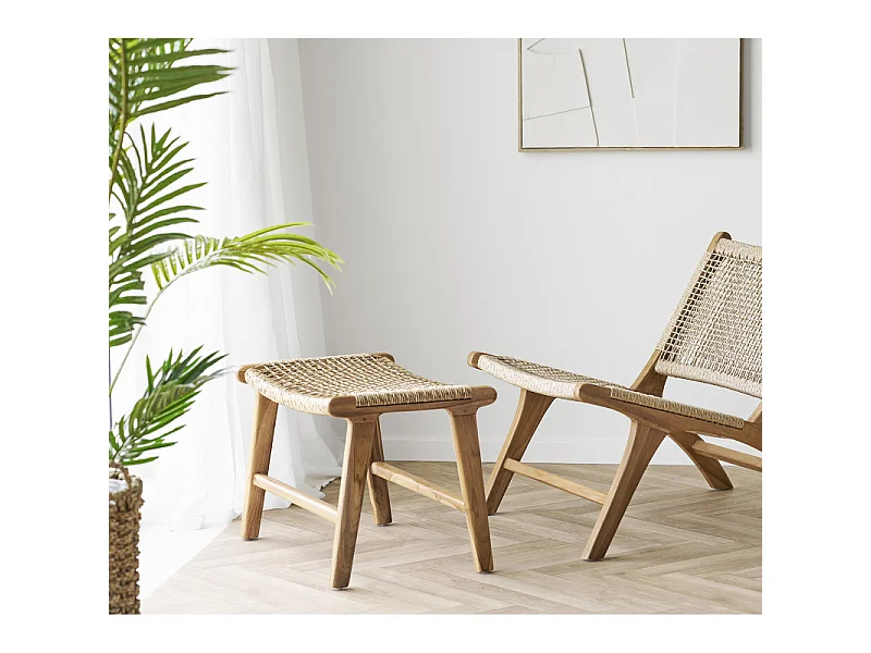 TIKY-Poggiapiedi in teak e rattan