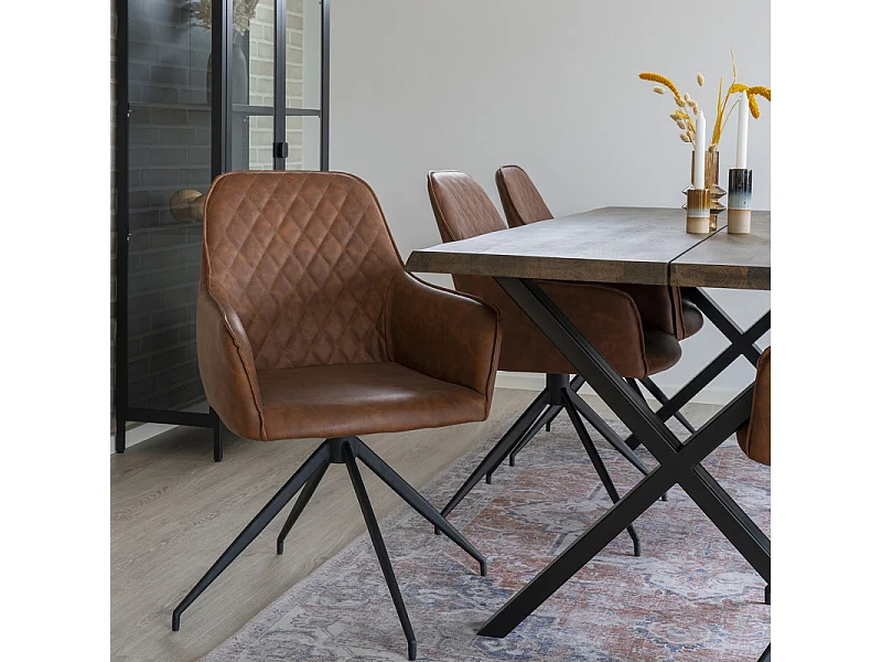 GRACE-Sedia girevole a 360° in PU marrone vintage