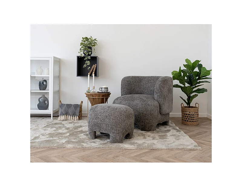 MOSS-Repose-pied en tissu chenillé gris