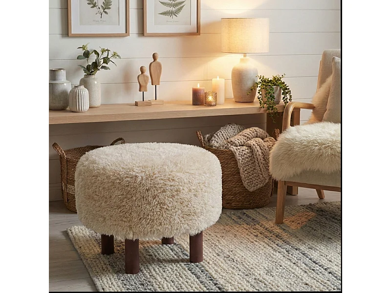 SCOT-Puf de tela de bucle beige ø50cm