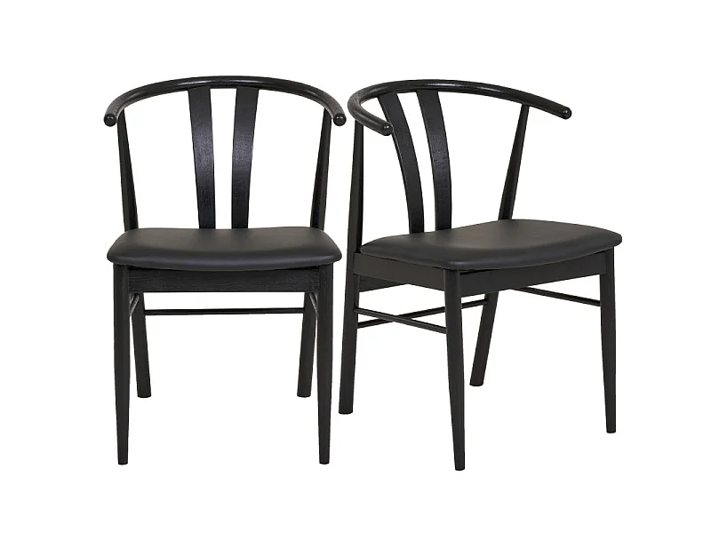 SVEN-Set di 2 sedie da pranzo in faggio massello e PU nero