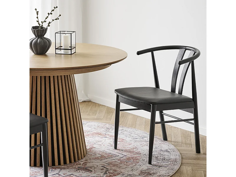 SVEN-Set di 2 sedie da pranzo in faggio massello e PU nero