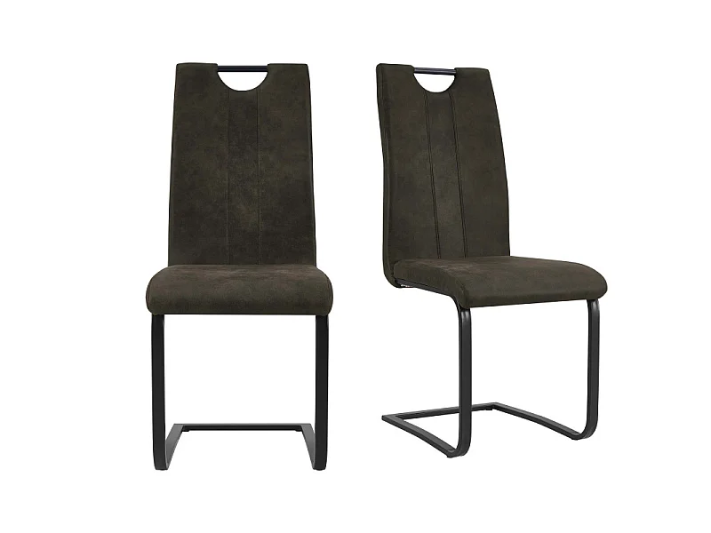GARDNER-Chaise microfibre marron foncé pieds métal noir (x2)