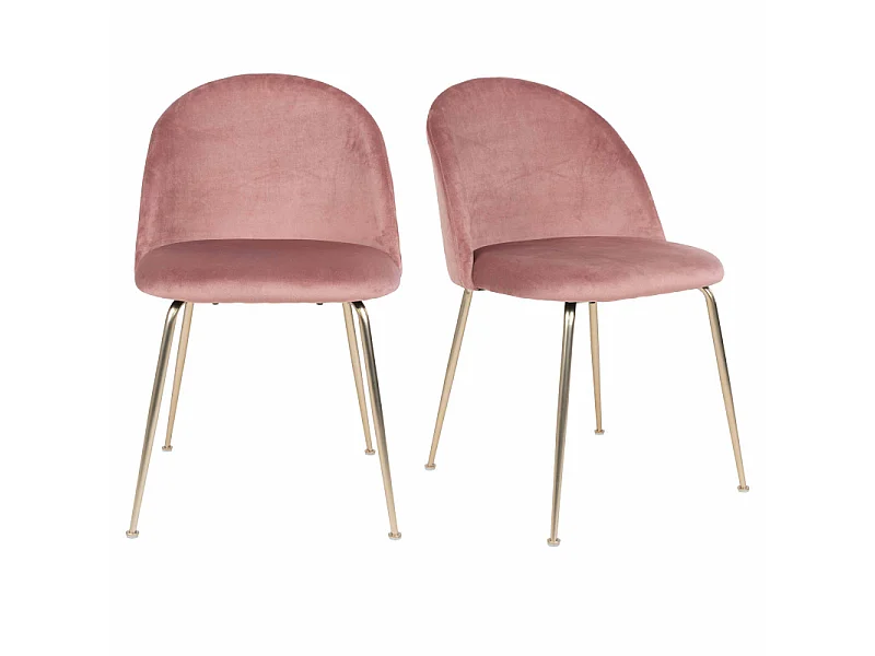 LOLY- Chaise en velours rose et finition laiton (x2)