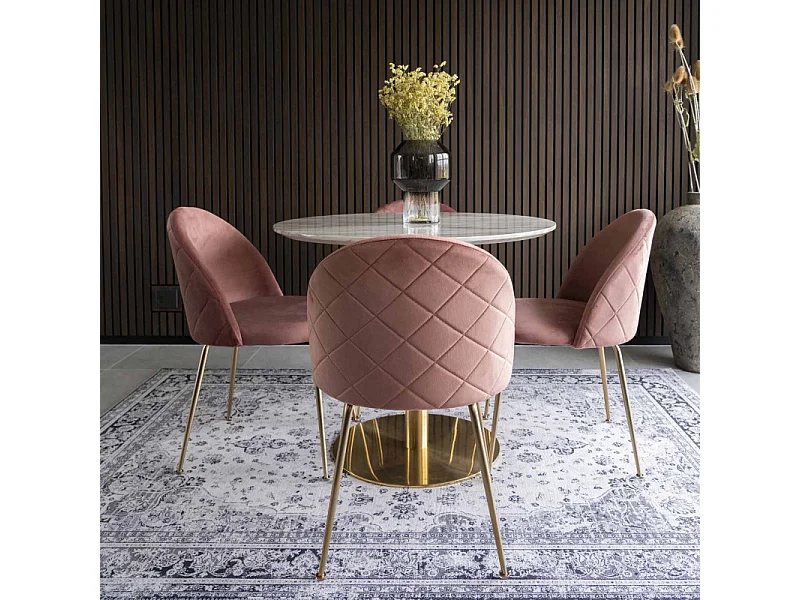 LOLY- Chaise en velours rose et finition laiton (x2)