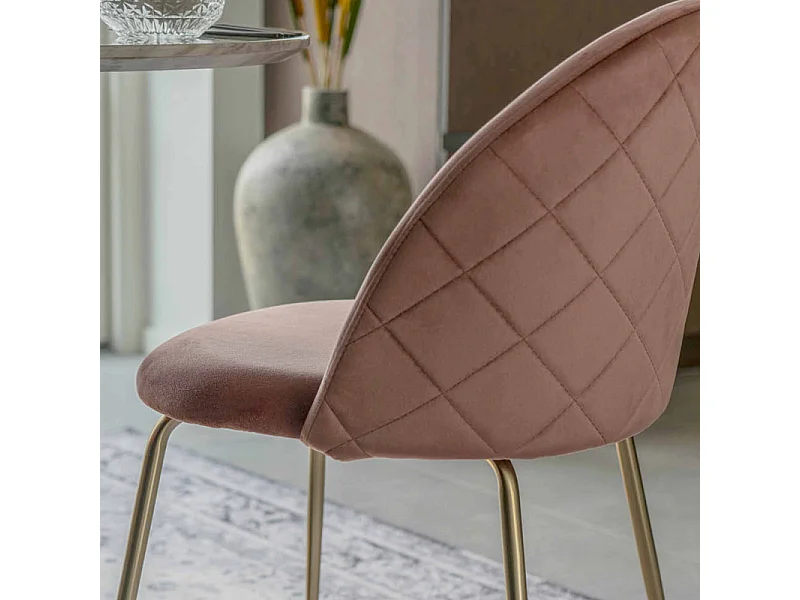 LOLY- Chaise en velours rose et finition laiton (x2)