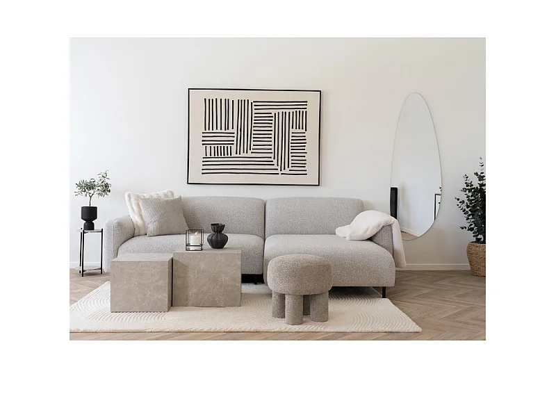 SOHO- Canapé d'angle droit en tissu bouclé gris