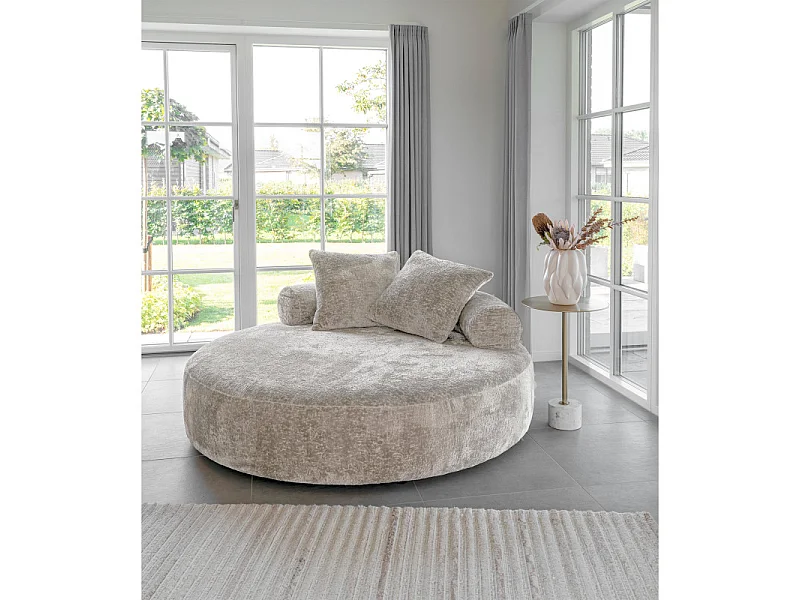 ANTIK-Sofá biplaza tapizado en tela de chenilla beige ø160 cm