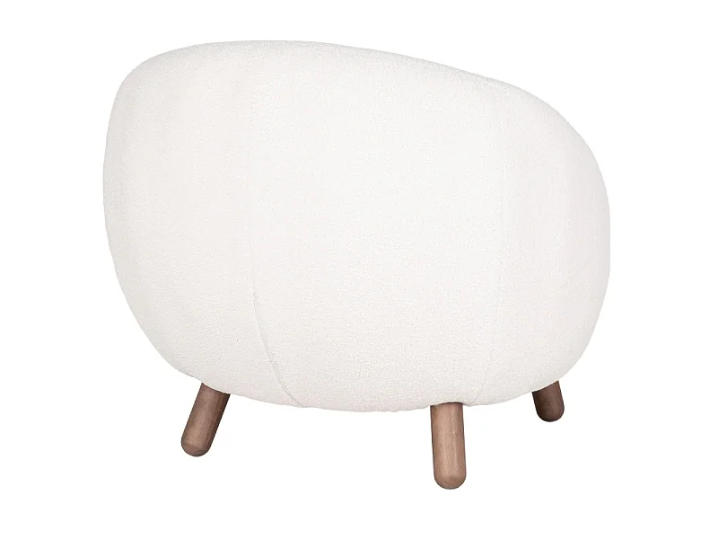 MIMI-Poltrona e pouf in tessuto bouclé ecrù e legno