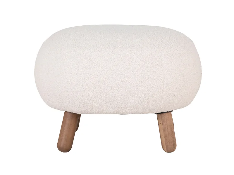 MIMI-Poltrona e pouf in tessuto bouclé ecrù e legno