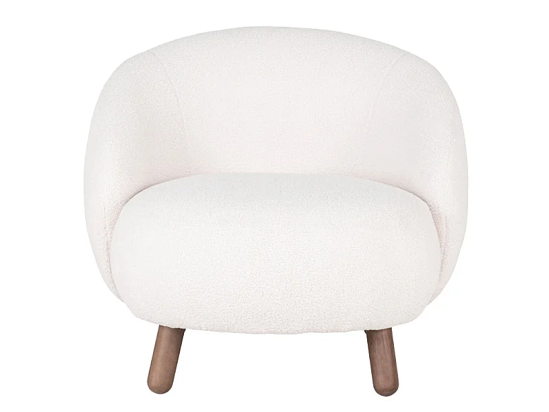 MIMI-Poltrona e pouf in tessuto bouclé ecrù e legno