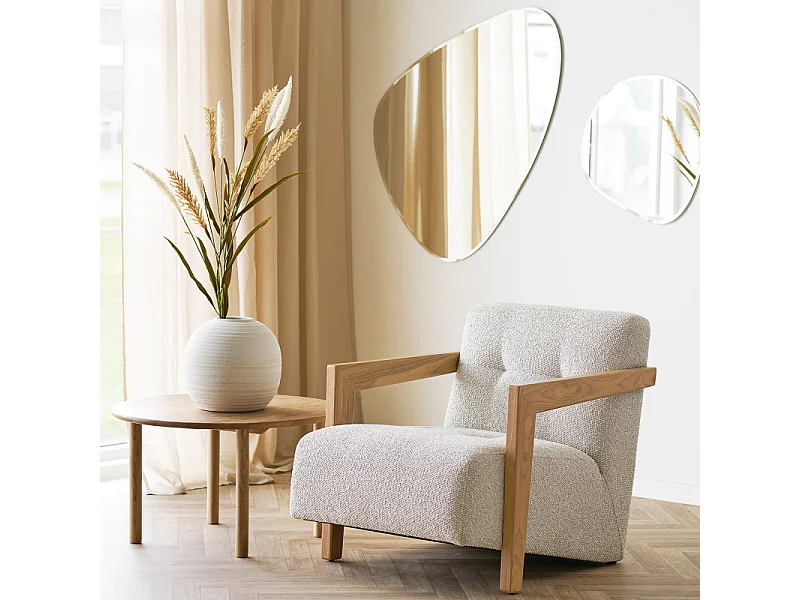 MIST-Poltrona in rovere massello e tessuto beige