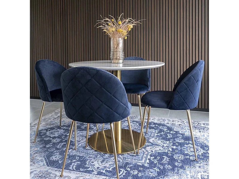 COOPER-Table à manger ronde 2 personnes ø90, décor marbre et laiton